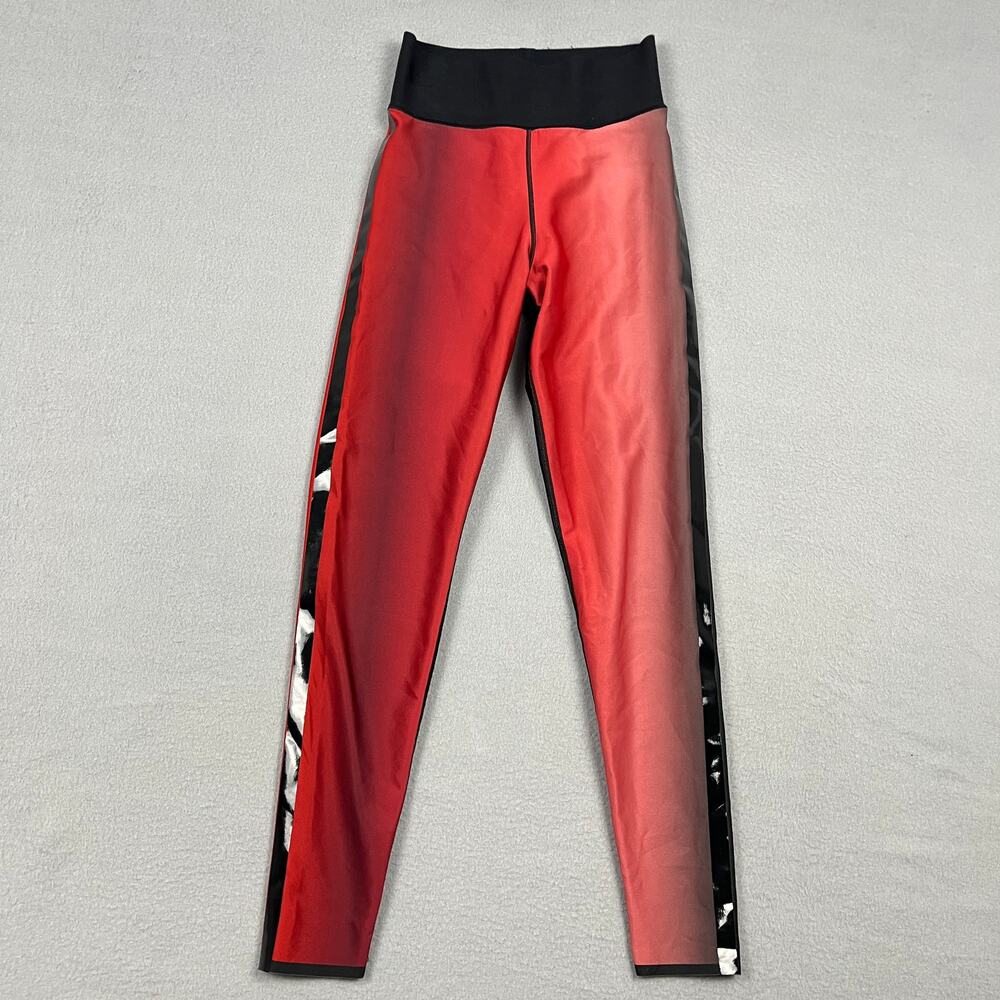 Ultracor High Rise Ombre Gradient Leggings Red Black Shiny Stripe Women's XS